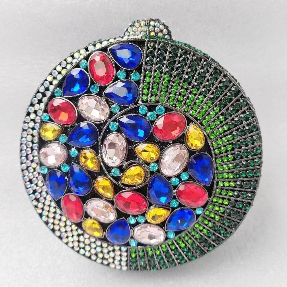 Gold/Silver Round Evening Bag Purse Rhinestone Bridal Clutch WHTUOHENG Formal Minaudiere Handbag For Women Party Dinner Handbags