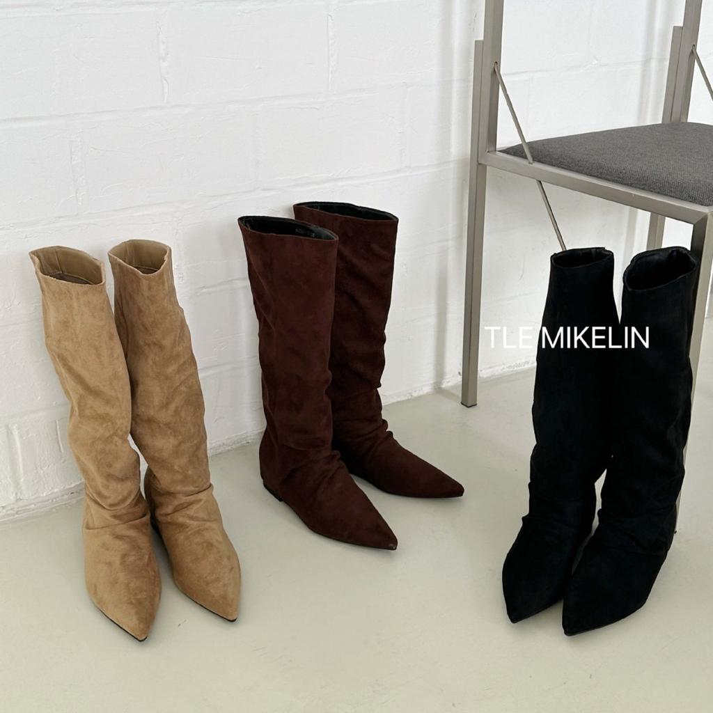 2025 Autumn and Winter New French Retro Matte Leather Pointed High Knight Boots Femininity Suede But Knee Boots