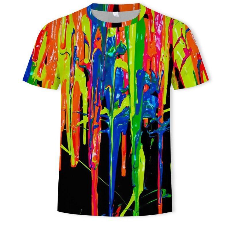 Men s 3D Abstract Tie-dye Printed T-shirt, Colourful Graffiti/gradient Pattern Short-sleeve Round-neck Street Casual Top S