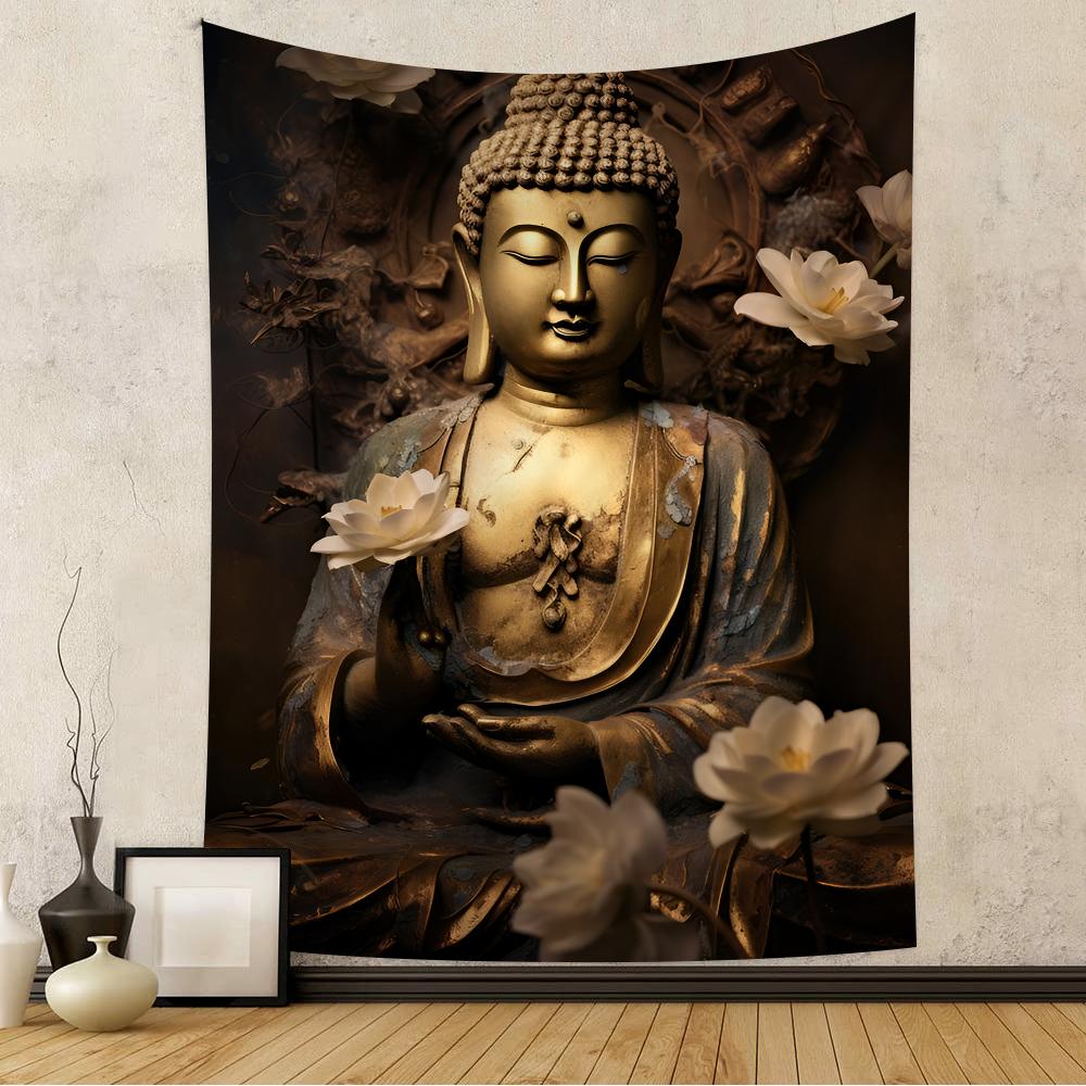 Religious Buddha With Flowers Hanging Bohemian Tapestry Bohemian Wall Tapestries Mandala Kawaii Room Decor