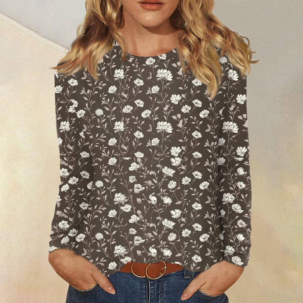 Mote for kvinner Blomstermønstret Hals Langermet Pullovertopp
