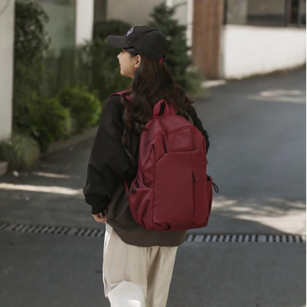 Fashion Nylon Computer Backpack Large Capacity Waterproof Student Schoolbag Zipper Solid Color Travel Shoulder Bag