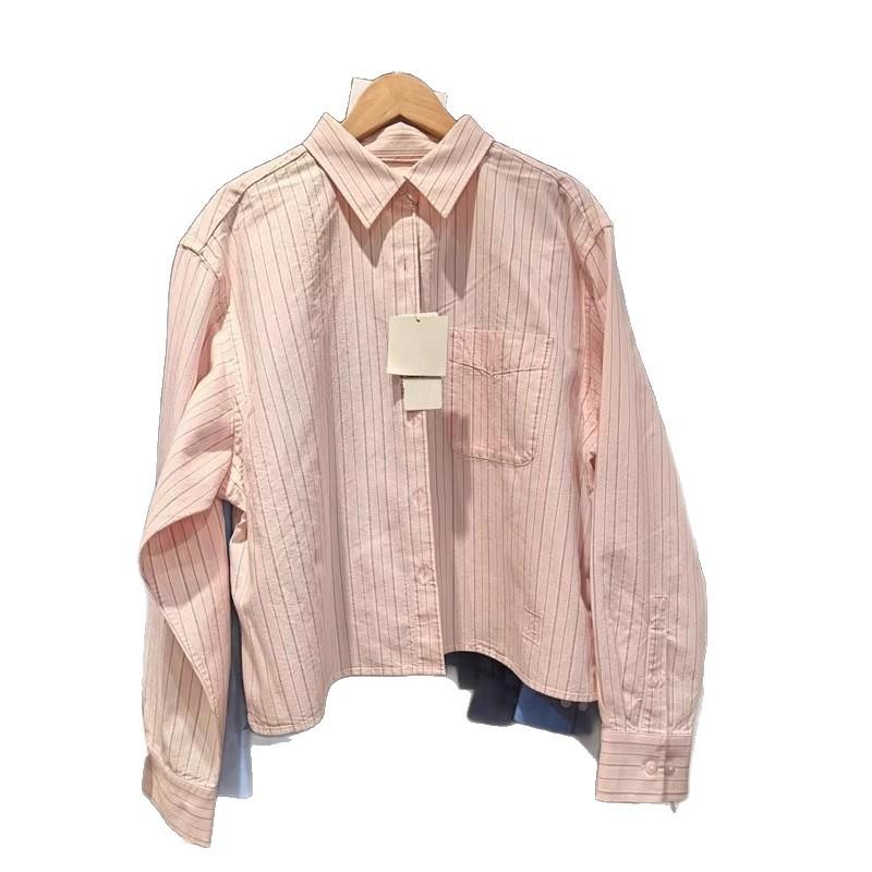 1116 Autumn and Winter New Women's Clothing Oxford Spinning Box Striped Shirt/long-sleeved Air-conditioned Shirt, Short Top 181611