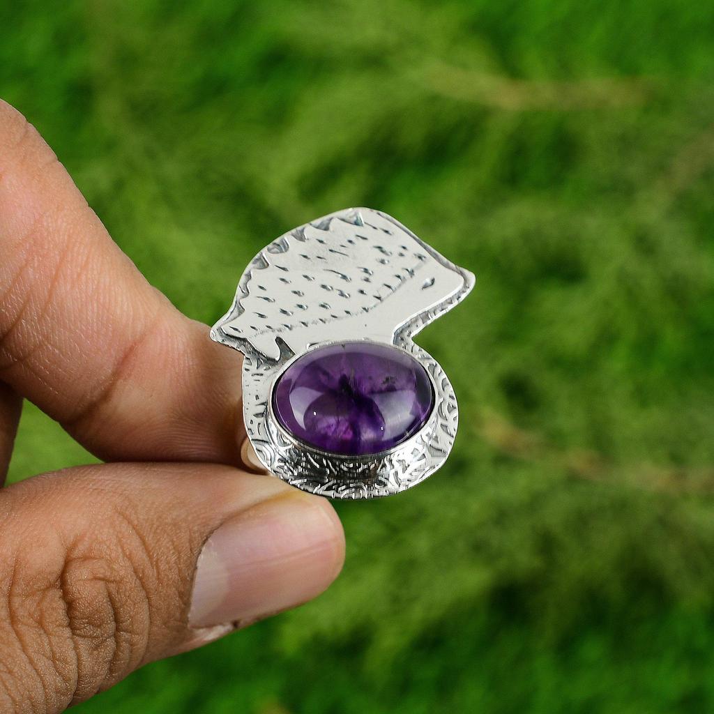 Natural Star Amethyst Handcrafted Promise Bezel New Ring Jewelry Sterling Silver