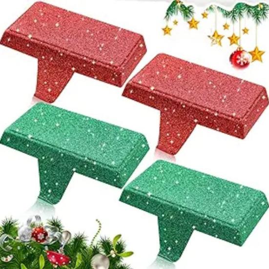 Glitter Christmas Stocking Holder Xmas Stocking Hanging Hook Heavy Duty Metal Stocking Hanger for Mantle Shelf Fireplace Stair Holiday Party Decor