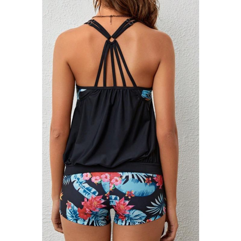 Costume da bagno da donna diviso che copre la pancia e snellisce, costume da bagno a tankini stampato conservativo, costume da bagno da donna