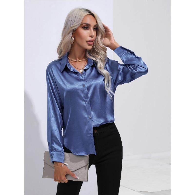 Frühling und Herbst Damen Hemd Satin Hemd Temperament Pendler Langarm Top