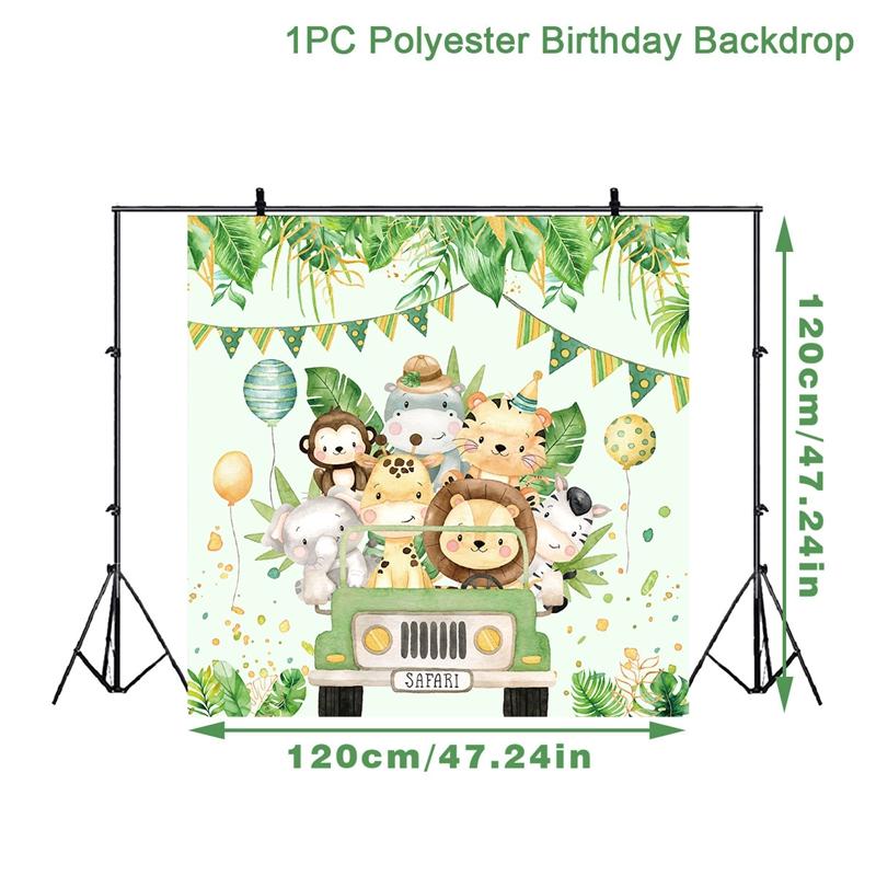 

Фон с изображением животных в джунглях, движущихся на машине, с днем рождения, украшение на вечеринку, фон для детей, детский душ, джунгли, сафари, принадлежности для дня рождения