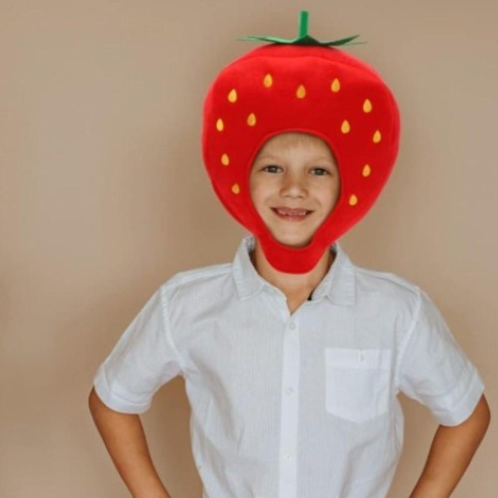 Red Plush Strawberry Hat Sweet Style Novelty Strawberry Cap Strawberry Headgear  Photography Props