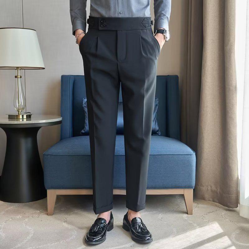 Men’s High-End Naples High-Waisted Suit Trousers: Versatile, Fashionable, British-Style Business Casual, Handsome Straight Fit.
