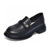 Round Head Female Spring First Layer Cowhide Metal Buckle Shallow Mouth Single Shoes Small Leather Shoes College Style Female Flat Shoes