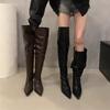 Fashion Fashion Pleated Stack Boots Autumn New Pointed Toe Splice Sleeve Non-Slip Wear-Resistant Stiletto Heel Tall Boots