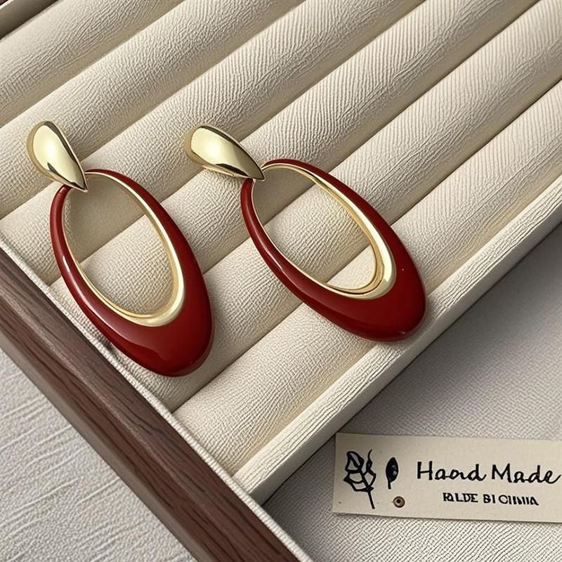 Geometric Green Retro Korean Square Earrings for Women