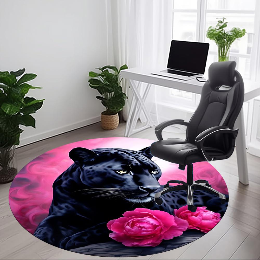 1pc Black Panther Chair Carpet for Office Non-Slip, Machine Washable Rug for Office - Holiday DecorMachine Made yy251029095