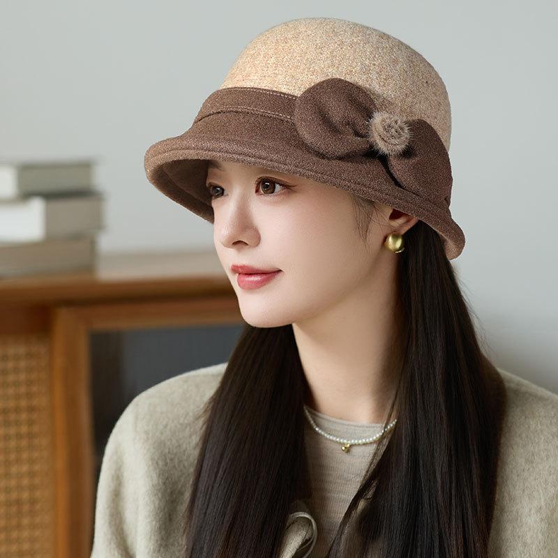 Mode Wolle Retro Fischerhut Herbst und Winter Damen Warmer Plüsch Beckenhut