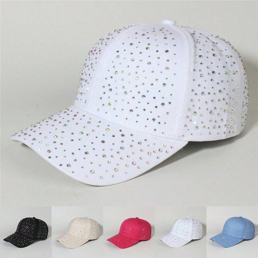 Mit Strasssteinen besetzte Baseballkappe für Damen, verstellbarer Mode-Sonnenhut