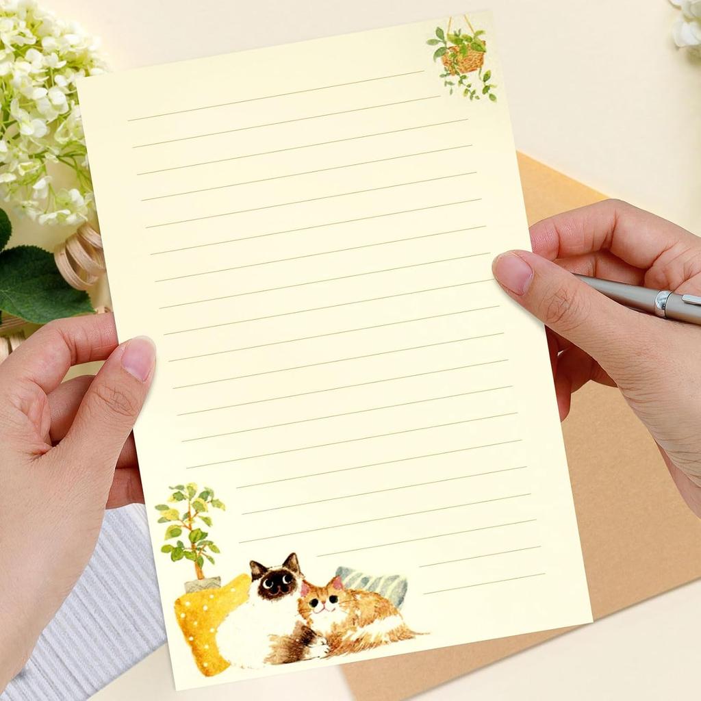 36 PCS Writing Paper and Envelopes Set, Warm Cute Cat Themed Stationary Set Design for Invitations Gift Decorations Holiday Party, 24 Lined