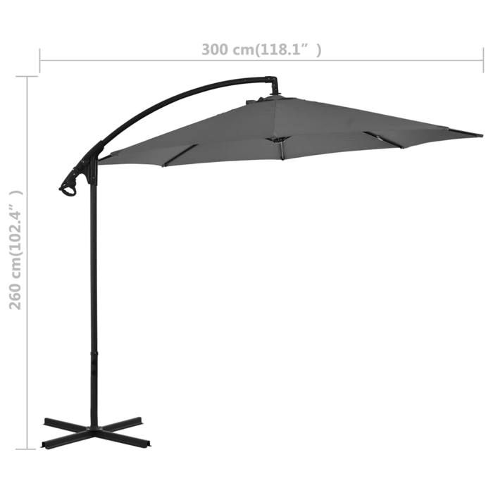 VidaXL Parasol de Jardin en Porte-à-feux avec Mât Acier, Pare-soleil de Patio, Abri de Soleil, Parasol de Terrasse, 300 cm 44875