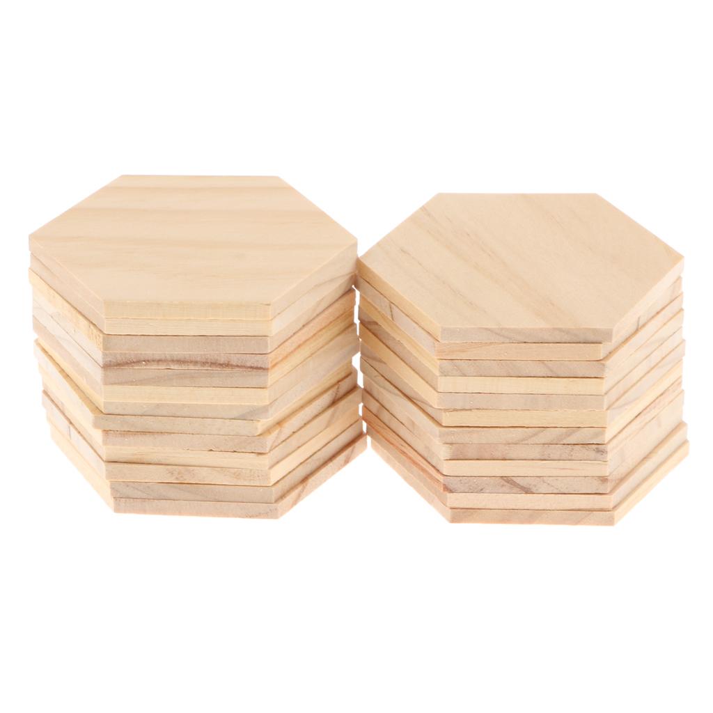 Unfinished Hexagon-Shaped Wood Pieces (25pc) – Wooden Coasters, Light Smooth to Paint, Stain,