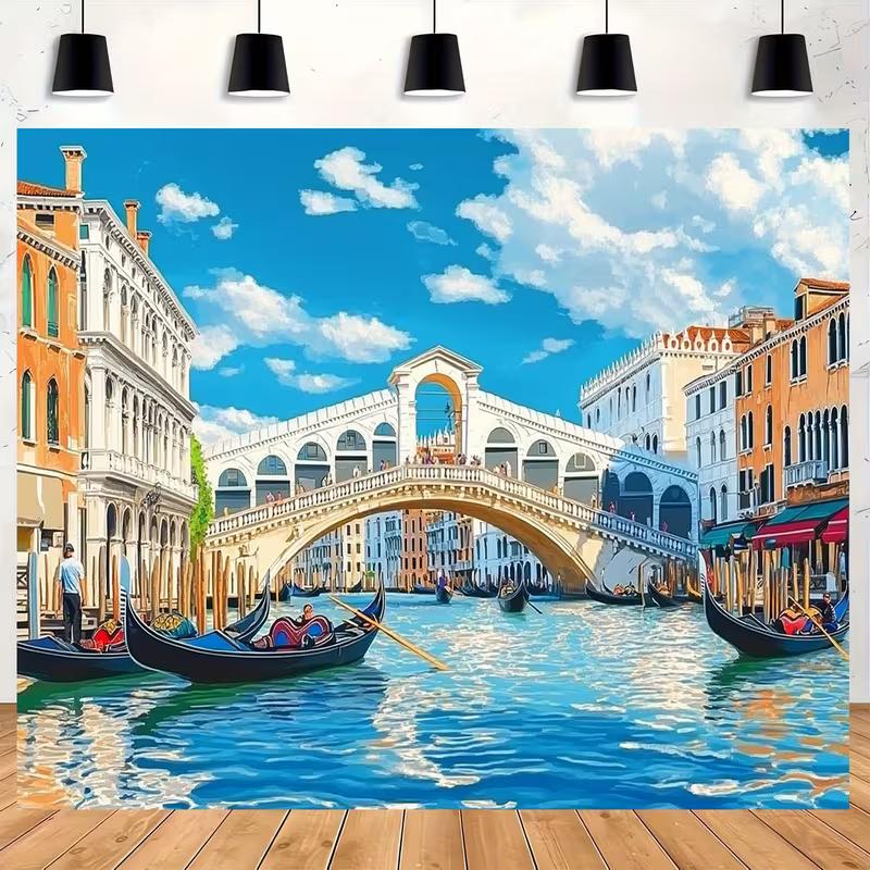 Arazzo Canal Grande di Venezia, Ponte di Rialto e Gondole Sfondo Stampato 2D per Decorazioni per la Casa a Tema Viaggio
