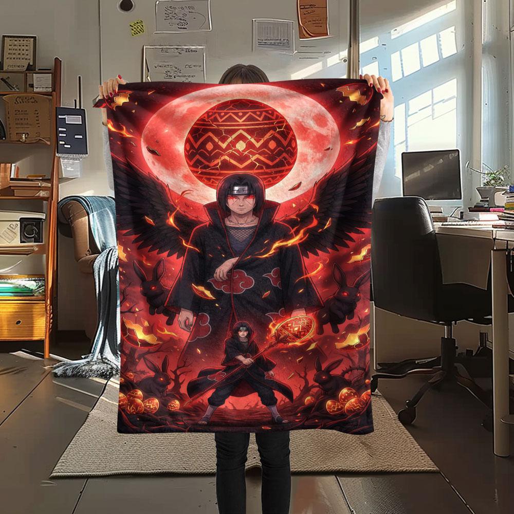 1Pc Naruto Easter Print Flannel Blanket, High Quality Comfortable for All Seasons, Home Decor, Warmth and Comfort, Perfect for Christmas Gifts