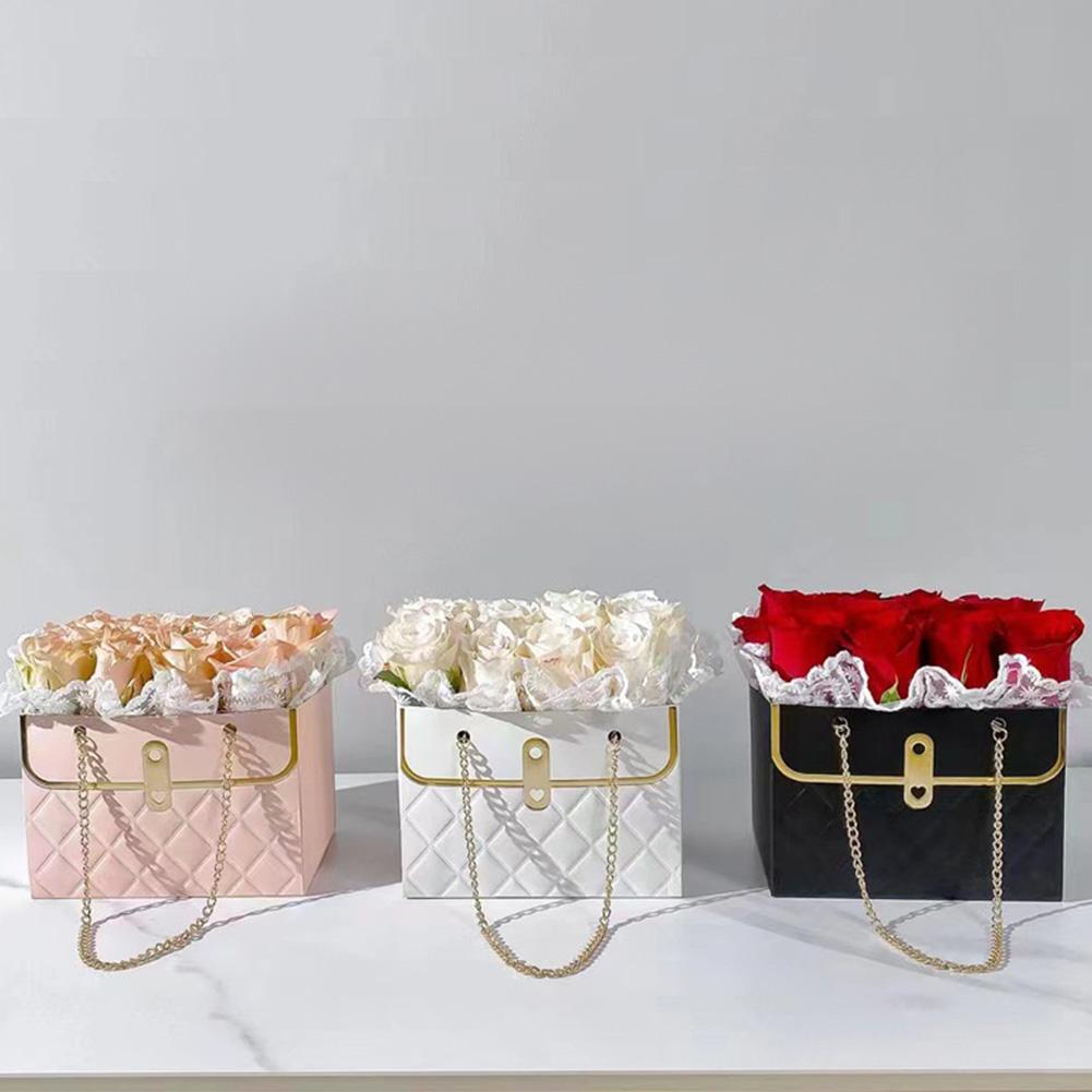 6Pcs Flower Paper Gift Bags with Chain Flower Wrapping Basket Flower Paper Bucket Handbag for Wedding Birthday Gift Wrap