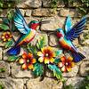 Hummingbird Bloom Metal Wall Art, Rustic Colorful Floral Bird Wall Hanging Decor for Living Room, Bedroom, Entryway, Garden, Patio
