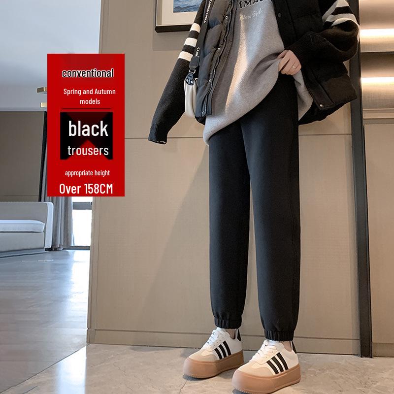 Women's High-Waist Fleece-Lined Cuffed Sweatpants - Thick Grey Joggers for Autumn/Winter 2024
