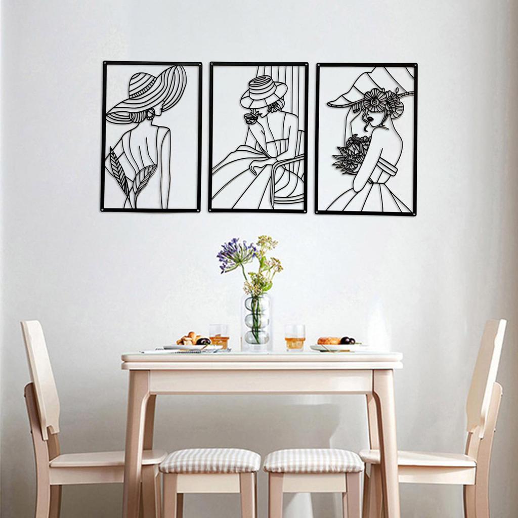 Women Body Lines Art 3Pcs Metal Minimalists Abstract Woman Wall Art Female Wall Decor Hanging For Living Room Bedroom