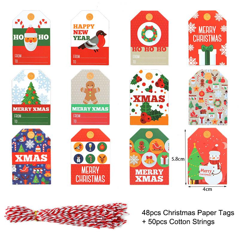 48/50Pcs Merry Christmas Kraft Paper Tags DIY Handmade Gift Wrapping Paper Labels Santa Claus Hang Tag Ornaments New Year Decor