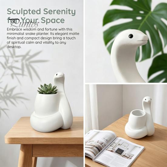 Moderne Kunst Sukkulenten Behälter Weißer Schlangenpflanzer, Dekorative Harz Pflanztopf, Design Matt Blumentopf für Kakteen Haus Büro Schreibtisch Dekor Kleine Kaktus