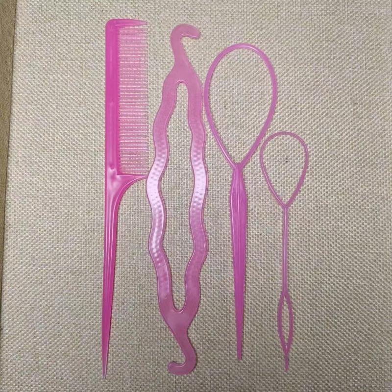 4 peças/conjunto de grampos de cabelo de pente de plástico, dount bun, trança de cabelo, ferramentas de modelagem de cabelo faça você mesmo, acessórios de penteados, 6 cores