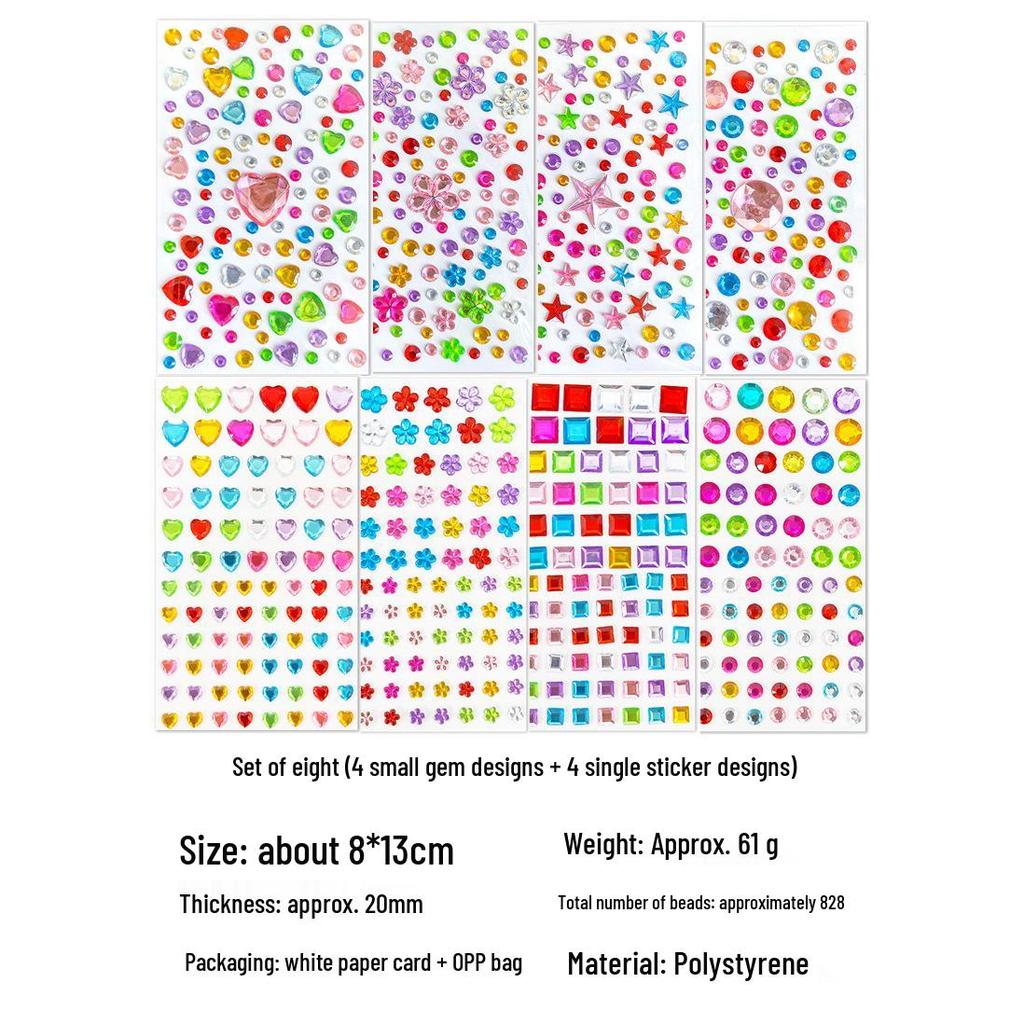 Gem Stickers: Kids' 3D Acrylic Crystal DIY Rhinestone Decorations, Colorful Cross-Border Designs for Girls