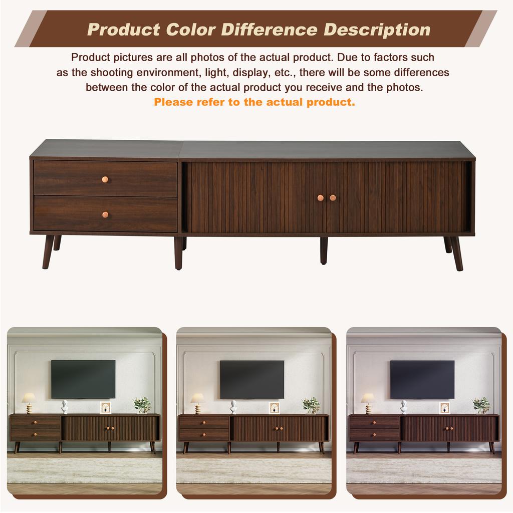 Mobile TV Grande 180 x 40 x 46,5 cm Effetto Legno di Noce con Due Cassetti, Due Ante a Rullo e 7 Piedi di Supporto. Adatto per TV fino a 80 pollici.