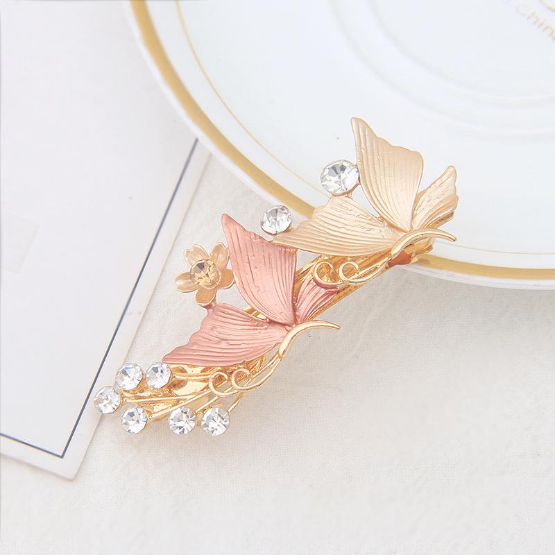 Flower Hairpin Women'S Back Of The Head Zinc Alloy Diamond Paint Hollow Butterfly Spring Clip Autumn And Winter Hairpin Hair Accessories