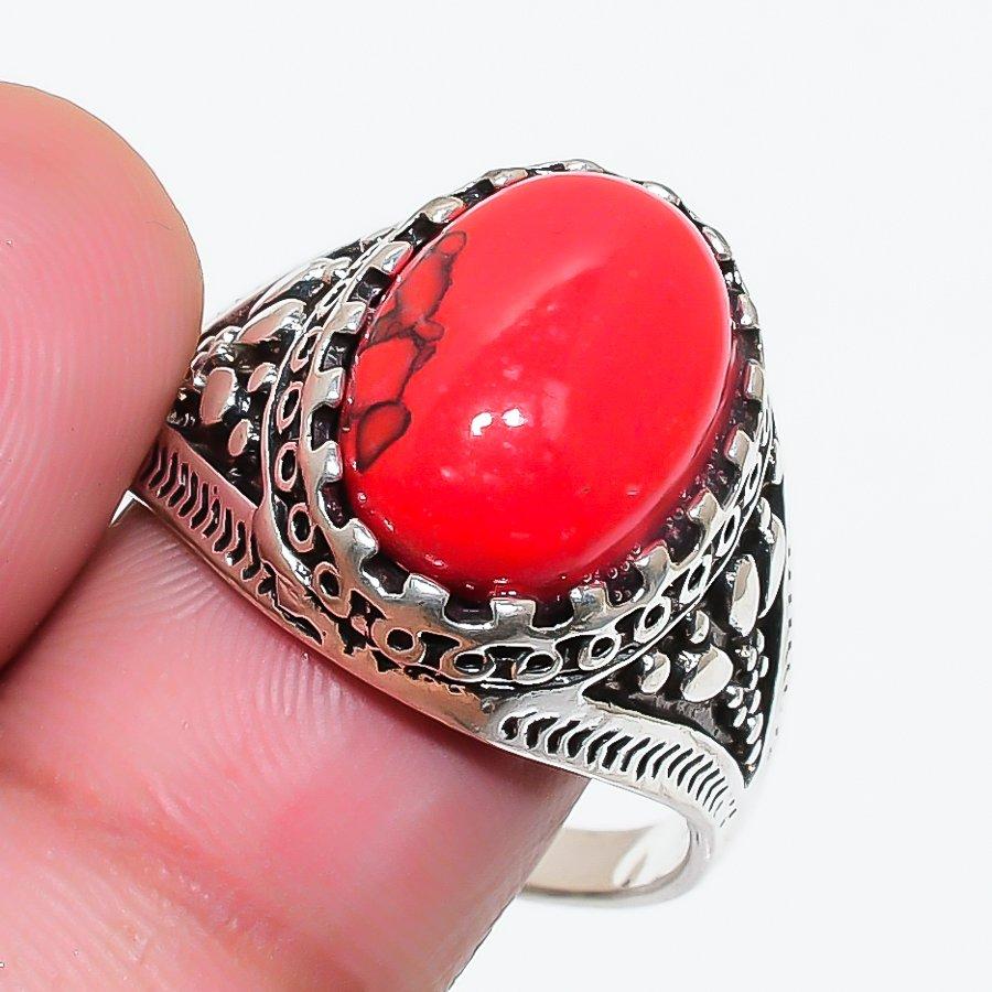 Natural Red Coral Gemstone 925 Sterling Silver Jewelry Ring Size 10.5 RR-380