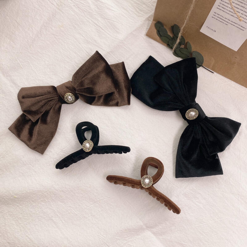Velvet luxury hair clip, king ribbon hair clip, half-up hair clip Velvet Ribbon Auto Pin Black