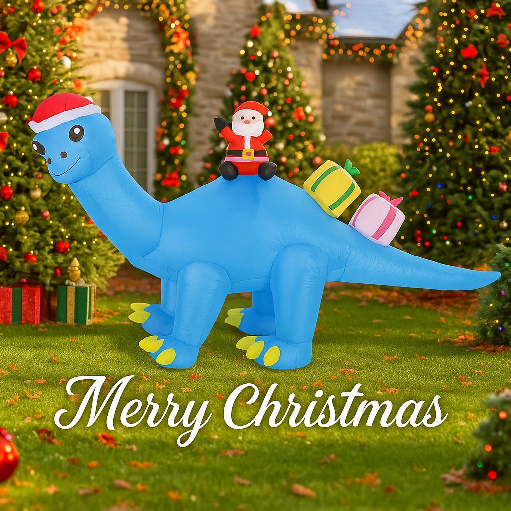 6.56FT Inflatable Toy Blue Dinosaur Santa Xmas Yard Lawn Party Decoration With LED Light Christmas Home Supplies Ornaments Gifts