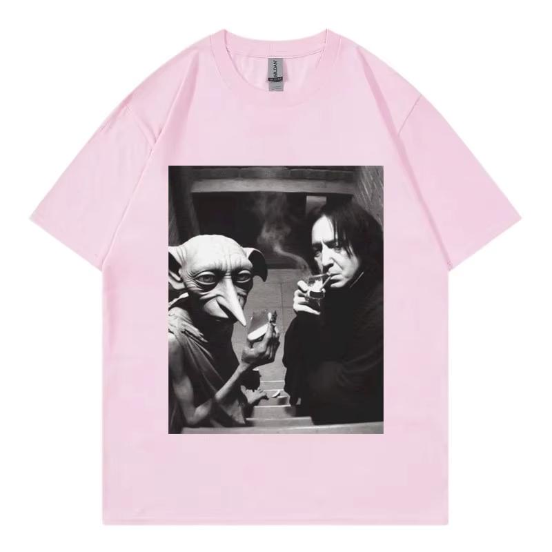 Funny Wizard Fairy with Swirling Smoke and Snape In The Same Frame Picture Tshirt Fashionable Retro Shortsleeved