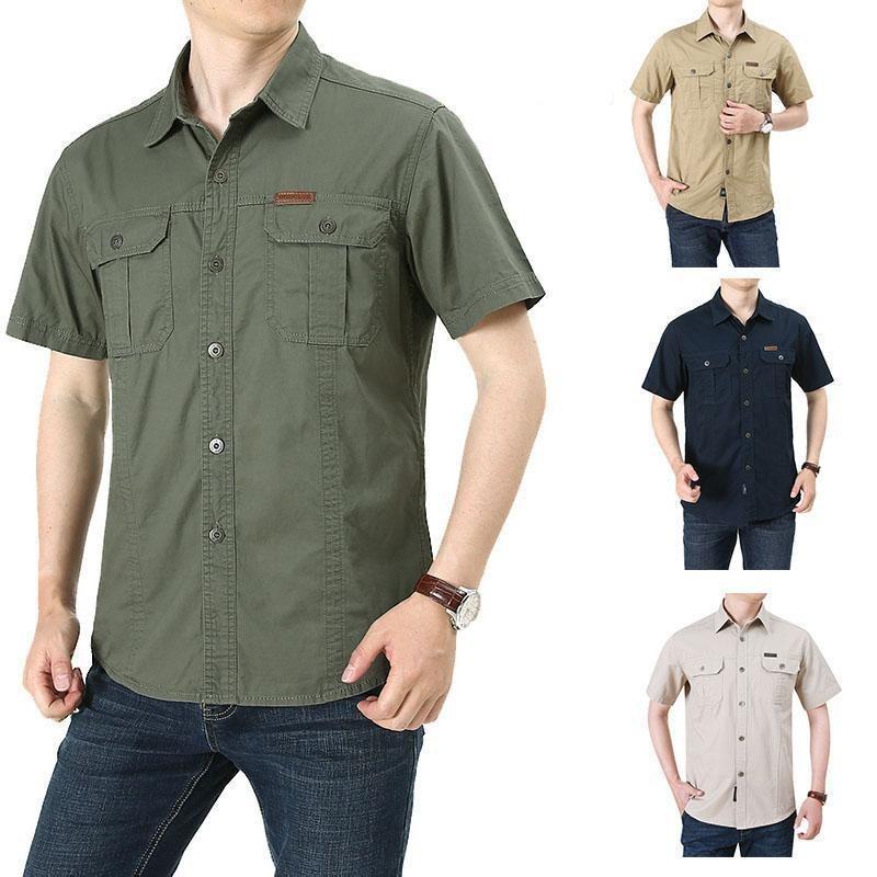 Sommer Herren Baumwollhemden Übergröße Werkzeug Kurzarm Poloshirt T-Shirt Business Casual Loose Atmungsaktiv Absorbieren Schweiß