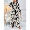 Fashion Stand Collar Long Sleeve Print Casual Jumpsuits Women Bodysuits Elegant Slim Fit Loose Woman Jumpsuit Simple High Waist Ladies Rompers 25907
