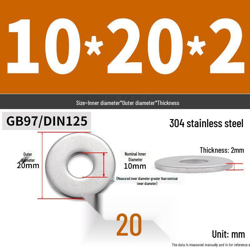 304 Stainless Steel Enlarged Flat Washer Ring (Sizes: M1.6-M22)