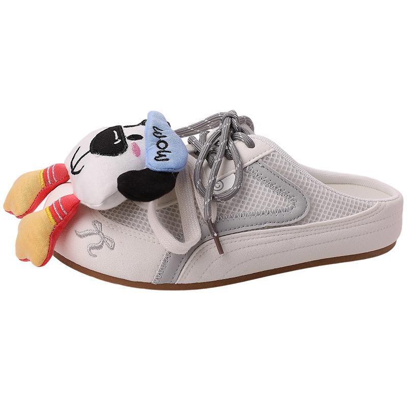 Fashion Retro Doll Accessories Bag Head Half Slippers Women's Summer Design Sense Mesh Casual Versatile Flat Bottom Slippers Tide
