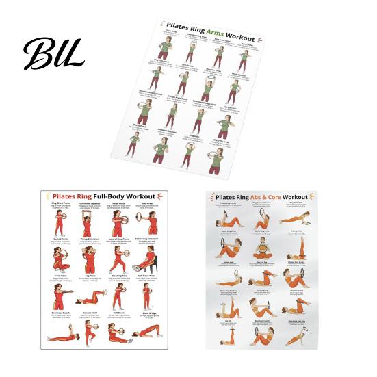 Pilates Practice Chart 3Pcs Circle Exercise 10x8 Inch Frameless Poster Circulation Strength Training Improvement Workout Schedule for Beginners Sets