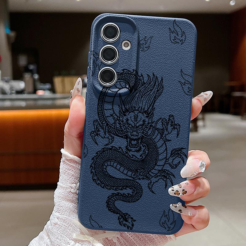 

Мягкий чехол для телефона из ТПУ с рисунком дракона для Samsung S25 Ultra S24 FE S23 S22 A56 A36 A16 A15 A55 A35 с матовой кожаной текстурой, тонкий противоударный чехол-бампер Samsung S25