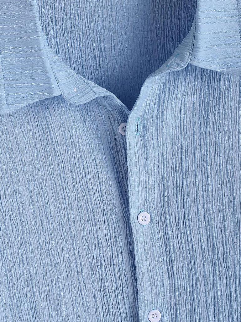 ZAFUL Men's Casual Minimalist Solid Color Textured Button Front Long Sleeves Shirt