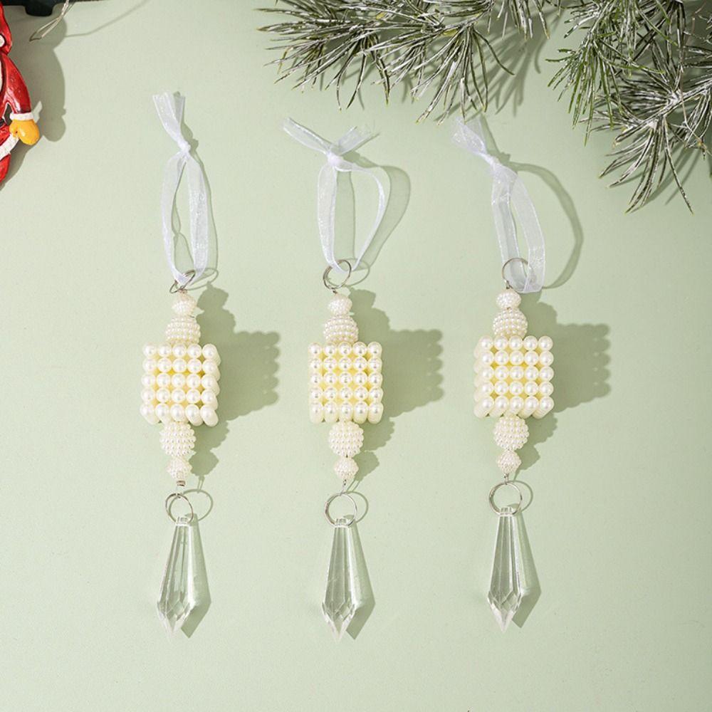 3pcs PVC Christmas Pearl Ice Cone Pendants DIY Xmas Tree Hanging Ornament  Winter Party Home Decor