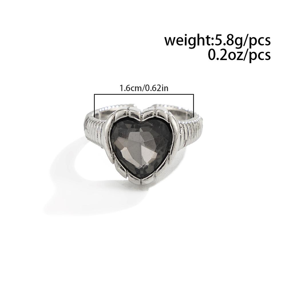 Minimalist Acrylic Rhinestone Open Ring for Women Fashion Heart Square Gray Crystal Adjustable Knuckle Ring Party Jewelry Gifts