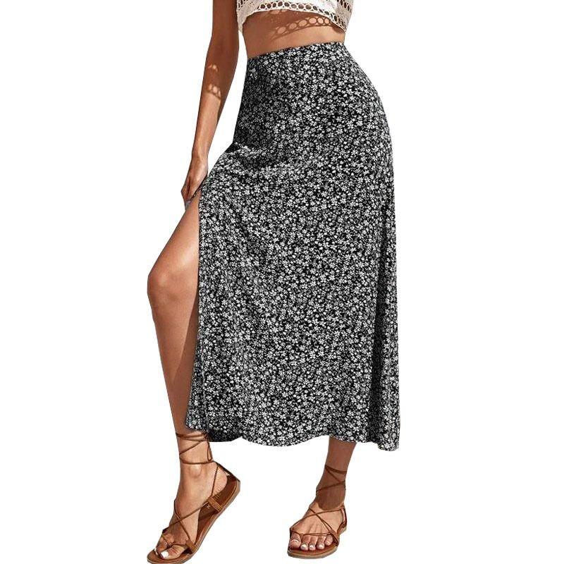 Floral Slit Bag Hip Mid-Waist Dress Floral Slit Loose Package Hip Mid-Rise Maxi Dress