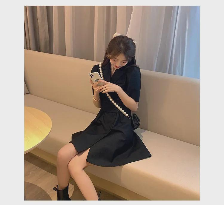 Women's Summer 2023 Slimming Suit Collar Dress – Short Sleeve, High-End Style